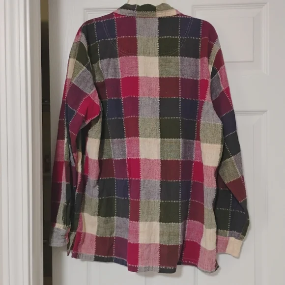 90's Carolina Colours Colorblock Gauze Button-Up Shirt XL 100%Cotton Windowpane - Picture 12 of 15